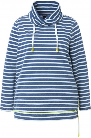 Ulla Popken Striped Turtleneck Neon Detail Sweatshirt Indigo Denim - Mikiny & mikiny bez kapucne - 