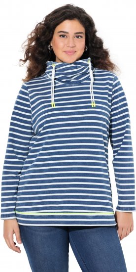 Ulla Popken Striped Turtleneck Neon Detail Sweatshirt Indigo Denim - Mikiny & mikiny bez kapucne - 