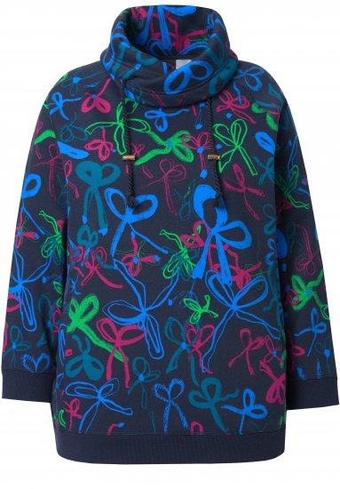 Ulla Popken Ribbon Print Turtleneck Sweatshirt Navy - Tričká - 