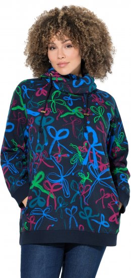 Ulla Popken Ribbon Print Turtleneck Sweatshirt Navy - Tričká - 