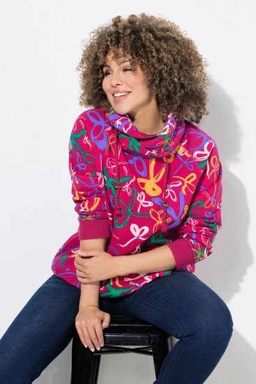 Ulla Popken Ribbon Print Turtleneck Sweatshirt Cherry Red - Mikiny & mikiny bez kapucne - Pohodlné mikiny, hoodie a pletené svetre
