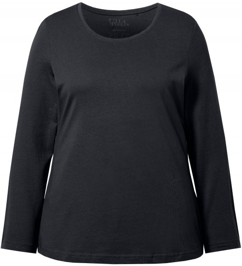 Ulla Popken Basic Round Neck Long Sleeve Slim Fit Cotton Tee Black - Tričká - 