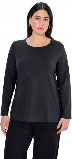 Ulla Popken Basic Round Neck Long Sleeve Slim Fit Cotton Tee Black - Tričká - 