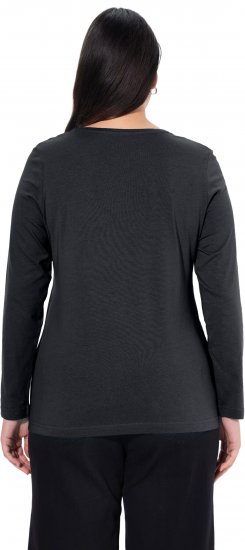Ulla Popken Basic Round Neck Long Sleeve Slim Fit Cotton Tee Black - Tričká - 