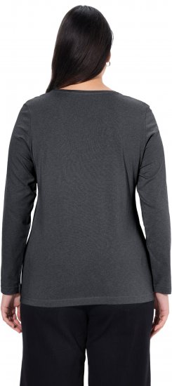 Ulla Popken Basic Round Neck Long Sleeve Slim Fit Cotton Tee Charcoal - Tričká - 