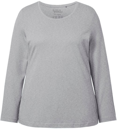 Ulla Popken Basic Round Neck Long Sleeve Slim Fit Cotton Tee Light Grey Melange - Tričká - 