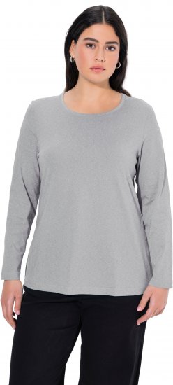 Ulla Popken Basic Round Neck Long Sleeve Slim Fit Cotton Tee Light Grey Melange - Tričká - 
