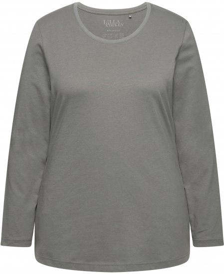 Ulla Popken Basic Round Neck Long Sleeve Slim Fit Cotton Tee Grey - Tričká - 