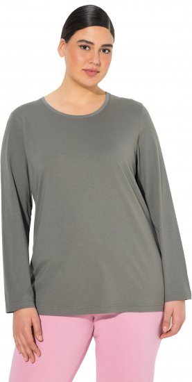 Ulla Popken Basic Round Neck Long Sleeve Slim Fit Cotton Tee Grey - Tričká - 