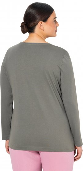 Ulla Popken Basic Round Neck Long Sleeve Slim Fit Cotton Tee Grey - Tričká - 