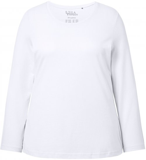 Ulla Popken Basic Round Neck Long Sleeve Slim Fit Cotton Tee Snow White - Sukne - 