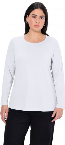 Ulla Popken Basic Round Neck Long Sleeve Slim Fit Cotton Tee Snow White - Sukne - 