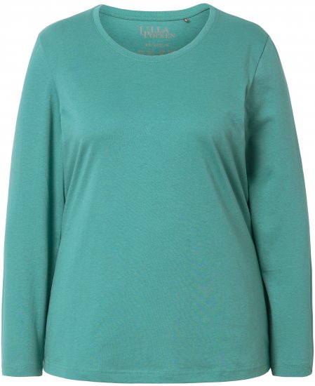 Ulla Popken Basic Round Neck Long Sleeve Slim Fit Cotton Tee Green - Tričká - 