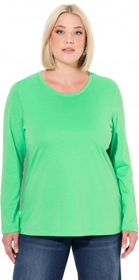 Ulla Popken Basic Round Neck Long Sleeve Slim Fit Cotton Tee Mint Green - Tričká - 