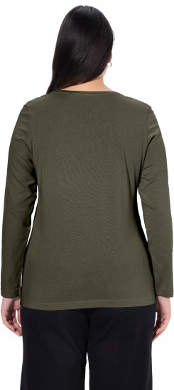 Ulla Popken Basic Round Neck Long Sleeve Slim Fit Cotton Tee Olive - Tričká - 