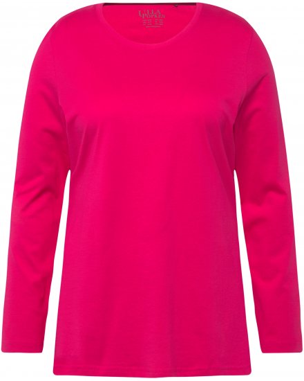 Ulla Popken Basic Round Neck Long Sleeve Slim Fit Cotton Tee Magenta Pink - Tričká - 