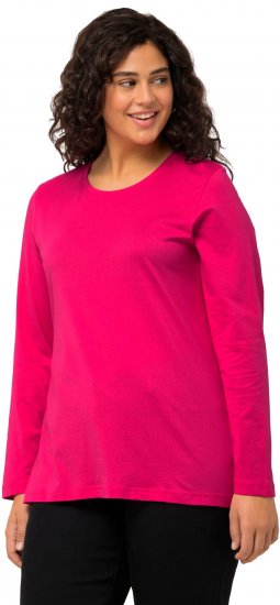 Ulla Popken Basic Round Neck Long Sleeve Slim Fit Cotton Tee Magenta Pink - Tričká - 