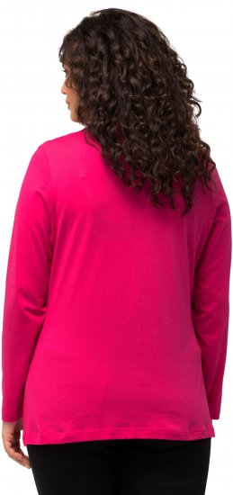 Ulla Popken Basic Round Neck Long Sleeve Slim Fit Cotton Tee Magenta Pink - Tričká - 