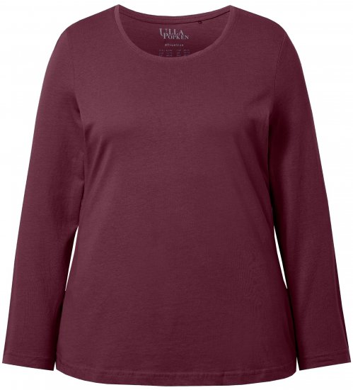 Ulla Popken Basic Round Neck Long Sleeve Slim Fit Cotton Tee Dark Berry - Tričká - 