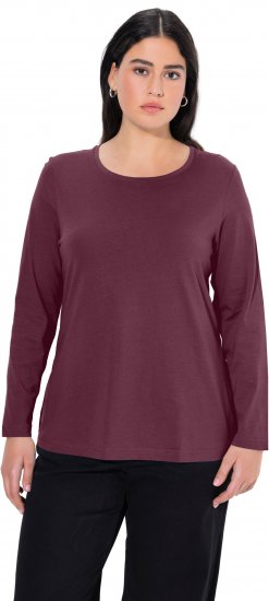Ulla Popken Basic Round Neck Long Sleeve Slim Fit Cotton Tee Dark Berry - Tričká - 