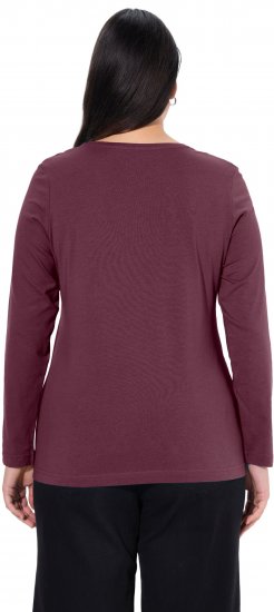 Ulla Popken Basic Round Neck Long Sleeve Slim Fit Cotton Tee Dark Berry - Tričká - 