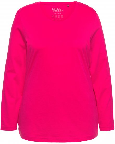 Ulla Popken Basic Round Neck Long Sleeve Slim Fit Cotton Tee Red Pink - Tričká - 