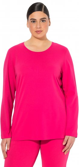 Ulla Popken Basic Round Neck Long Sleeve Slim Fit Cotton Tee Red Pink - Tričká - 