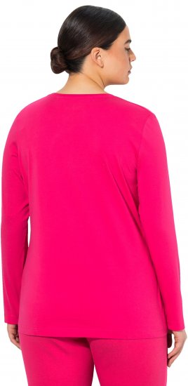 Ulla Popken Basic Round Neck Long Sleeve Slim Fit Cotton Tee Red Pink - Tričká - 