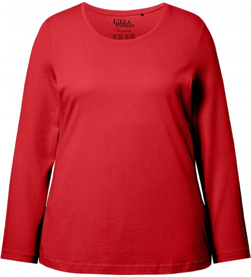 Ulla Popken Basic Round Neck Long Sleeve Slim Fit Cotton Tee Salsa Red - Tričká - 
