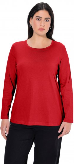 Ulla Popken Basic Round Neck Long Sleeve Slim Fit Cotton Tee Salsa Red - Tričká - 