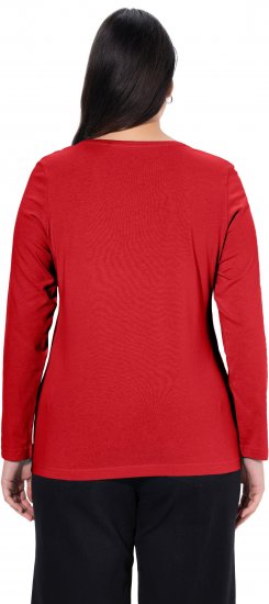 Ulla Popken Basic Round Neck Long Sleeve Slim Fit Cotton Tee Salsa Red - Tričká - 