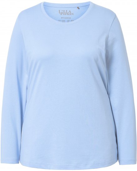 Ulla Popken Basic Round Neck Long Sleeve Slim Fit Cotton Tee Light Blue - Tričká - 
