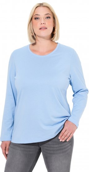 Ulla Popken Basic Round Neck Long Sleeve Slim Fit Cotton Tee Light Blue - Tričká - 