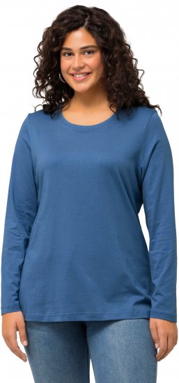 Ulla Popken Basic Round Neck Long Sleeve Slim Fit Cotton Tee Blue Denim - Tričká - 