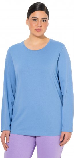 Ulla Popken Basic Round Neck Long Sleeve Slim Fit Cotton Tee Light Cornflower - Tričká - 