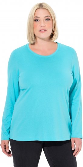 Ulla Popken Basic Round Neck Long Sleeve Slim Fit Cotton Tee Deep Aqua - Tričká - 