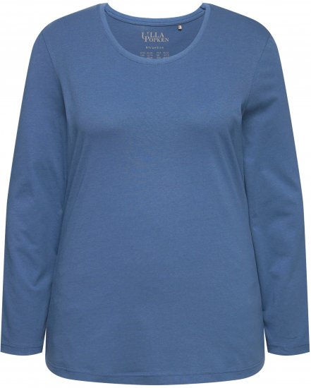 Ulla Popken Basic Round Neck Long Sleeve Slim Fit Cotton Tee Ink Blue - Tričká - 