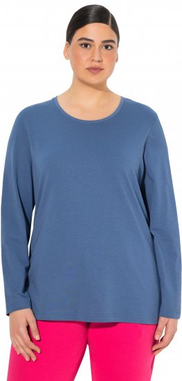 Ulla Popken Basic Round Neck Long Sleeve Slim Fit Cotton Tee Ink Blue - Tričká - 