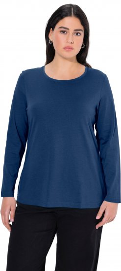 Ulla Popken Basic Round Neck Long Sleeve Slim Fit Cotton Tee Dark Blue - Tričká - 