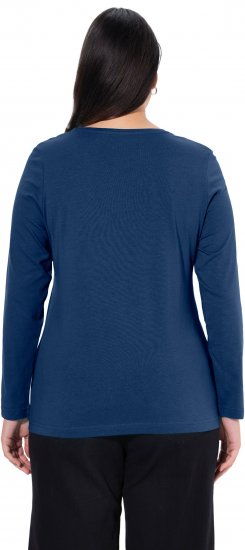 Ulla Popken Basic Round Neck Long Sleeve Slim Fit Cotton Tee Dark Blue - Tričká - 