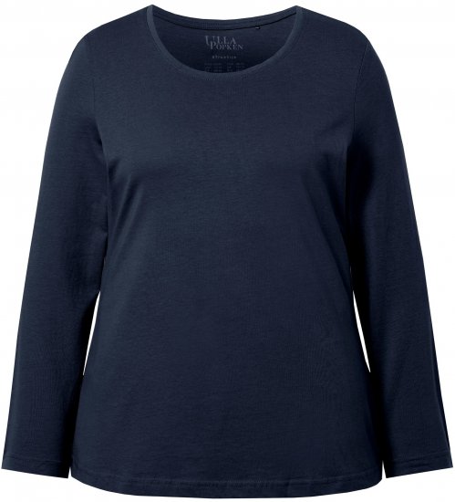 Ulla Popken Basic Round Neck Long Sleeve Slim Fit Cotton Tee Navy Blue - Tričká - 