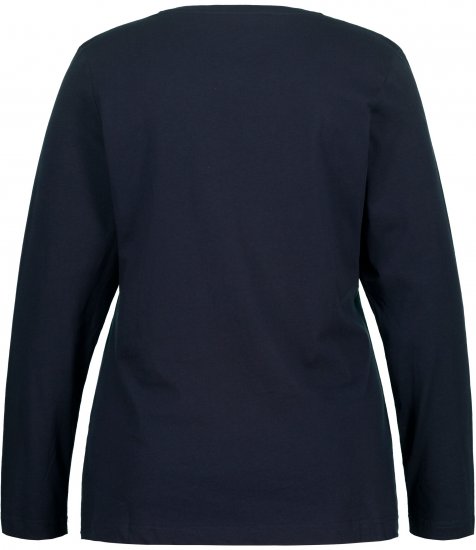 Ulla Popken Basic Round Neck Long Sleeve Slim Fit Cotton Tee Navy Blue - Tričká - 