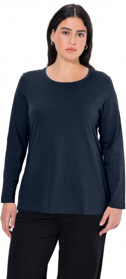 Ulla Popken Basic Round Neck Long Sleeve Slim Fit Cotton Tee Navy Blue - Tričká - 