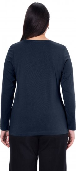 Ulla Popken Basic Round Neck Long Sleeve Slim Fit Cotton Tee Navy Blue - Tričká - 