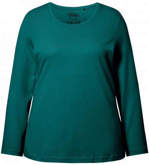 Ulla Popken Basic Round Neck Long Sleeve Slim Fit Cotton Tee Teal Green - Tričká - 