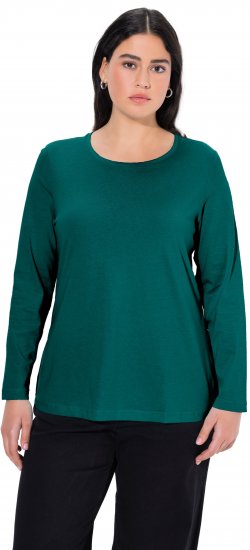 Ulla Popken Basic Round Neck Long Sleeve Slim Fit Cotton Tee Teal Green - Tričká - 