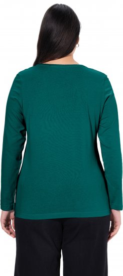 Ulla Popken Basic Round Neck Long Sleeve Slim Fit Cotton Tee Teal Green - Tričká - 