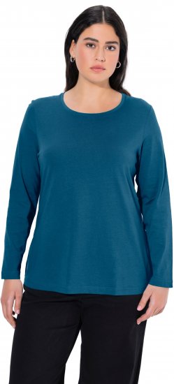 Ulla Popken Basic Round Neck Long Sleeve Slim Fit Cotton Tee Cerulean - Tričká - 