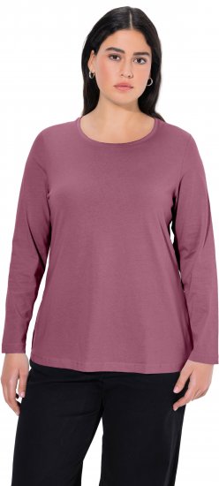 Ulla Popken Basic Round Neck Long Sleeve Slim Fit Cotton Tee Dark Rose - Tričká - 