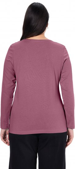 Ulla Popken Basic Round Neck Long Sleeve Slim Fit Cotton Tee Dark Rose - Tričká - 